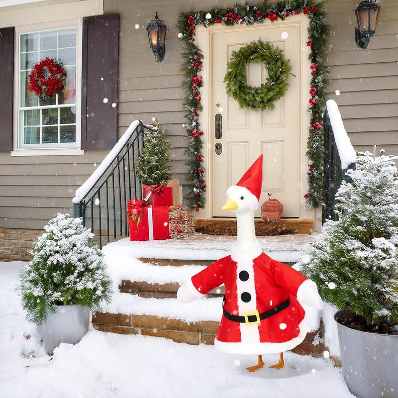 Bafeil 4 Sets Christmas Porch Goose Outfits for 23 Inch Lawn Statue, Costume Christmas Tree Elf for Cement Plastic Goose Statue, Xmas Claus Sculpture Clothes for Garden Yard Patio Xmas Holiday Party Decor - Image 4